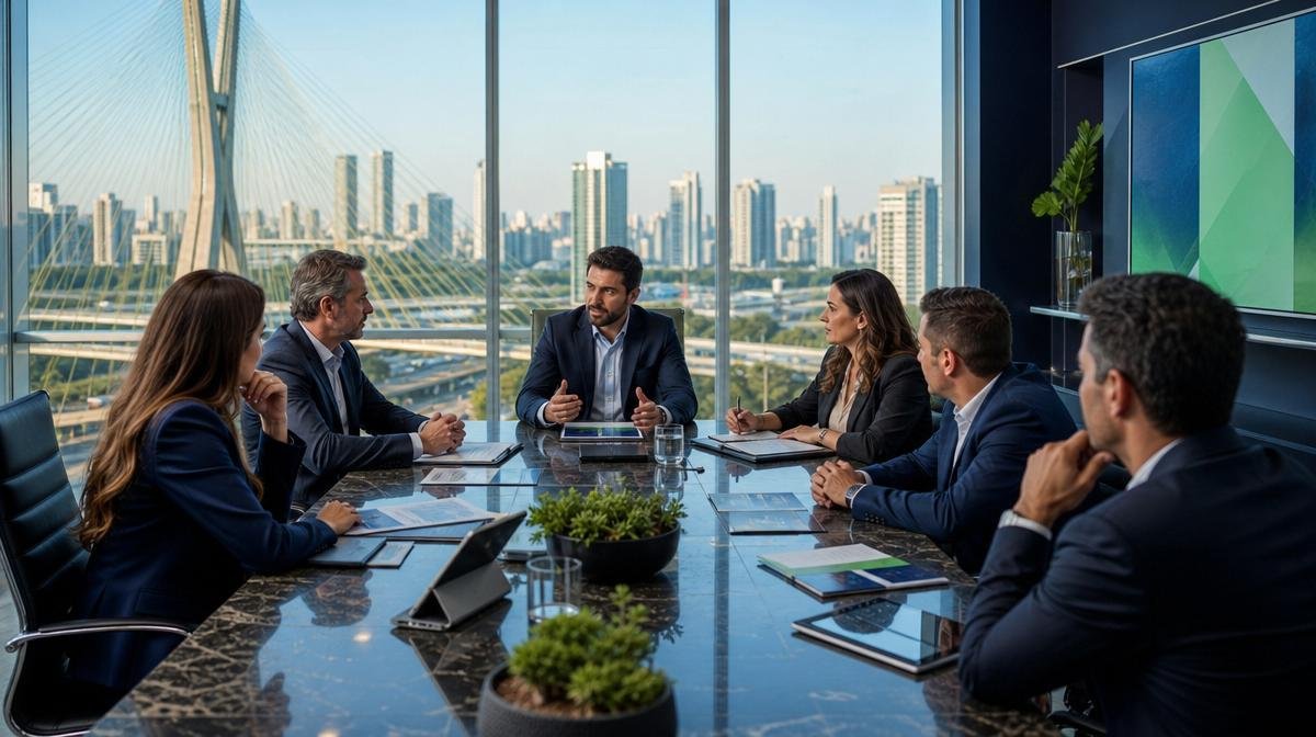Gestores no Encontro Estratégico Secovi-SP em São Paulo discutindo redução de leads perdidos via WhatsApp